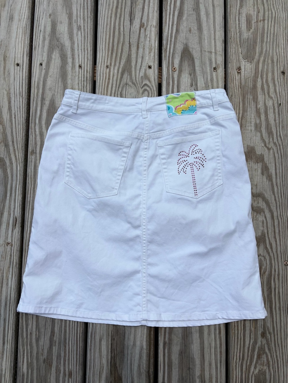 Lilly Pulitzer White Denim Mini Skirt Palm Beach Fit Size 2 Stretch Preppy Flaw